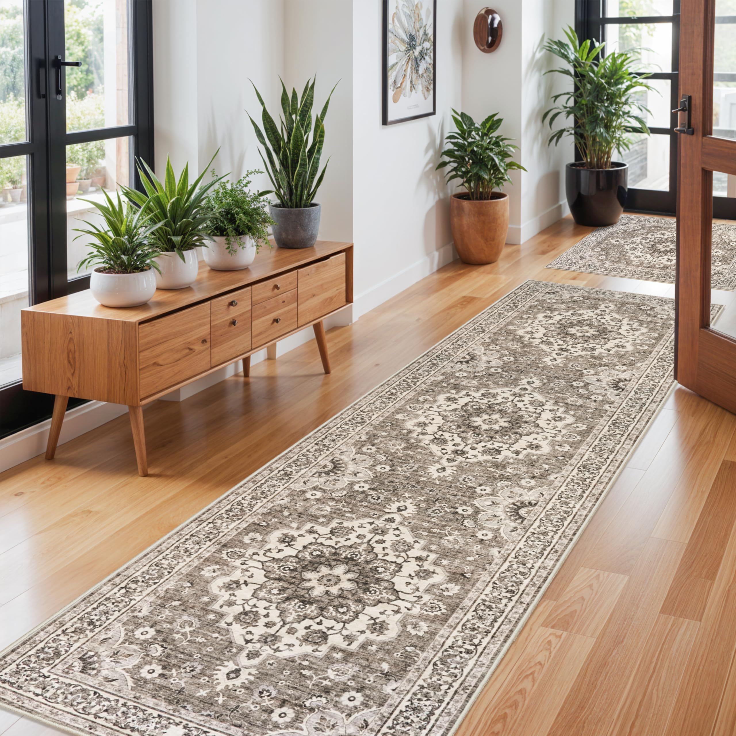 Washable Oriental Hallway Runner Rug - 3x10 Rugs for Living Room Soft Carpet for Bedroom Kitchen Waterproof Floral Distressed In