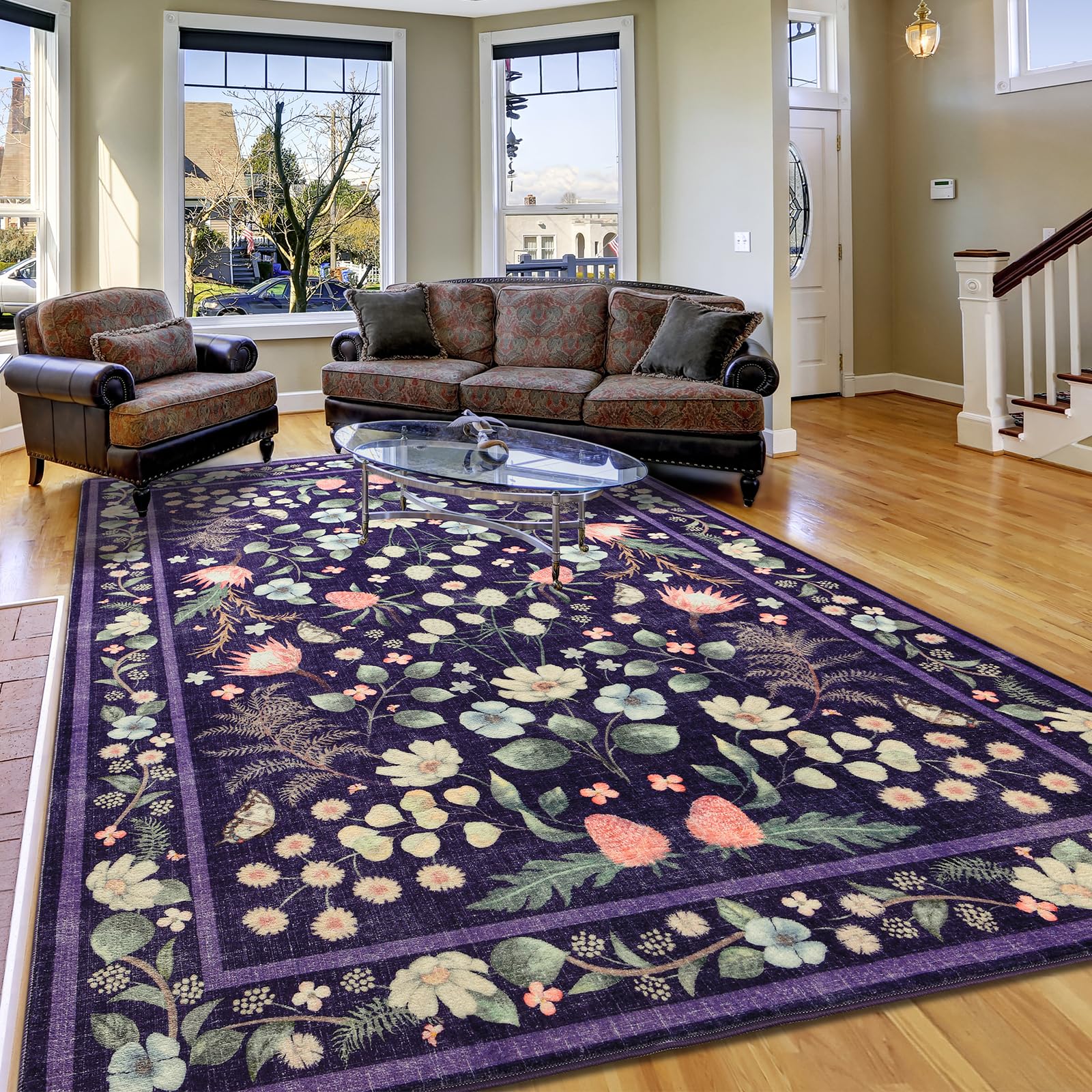 Rtizon Area Rugs for Living Room 5x7 Non-Slip Carpet Washable Boho Rug Vintage Low Pile Carpet Print Home Rugs for Bedroom Kids 