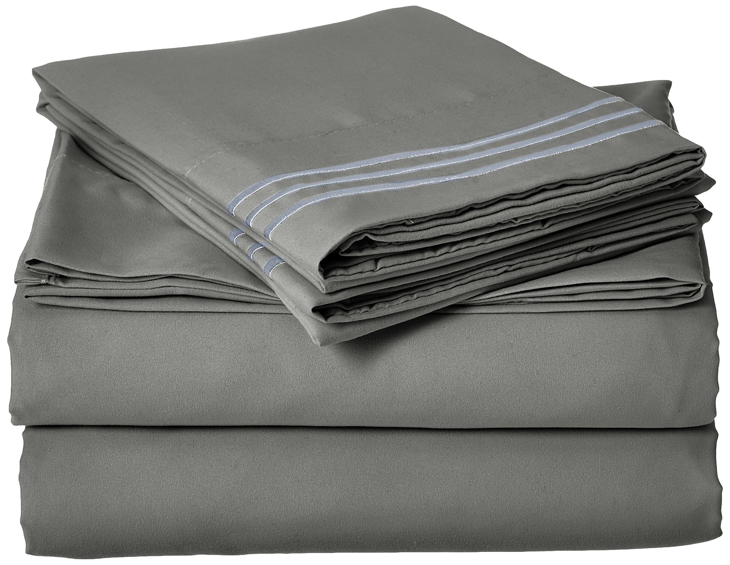 Elegant Comfort 1500 Premier Wrinkle & Fade Resistant 4 Pc Sheet Set, Deep Pocket Up To 18' And Colors, King Gray
