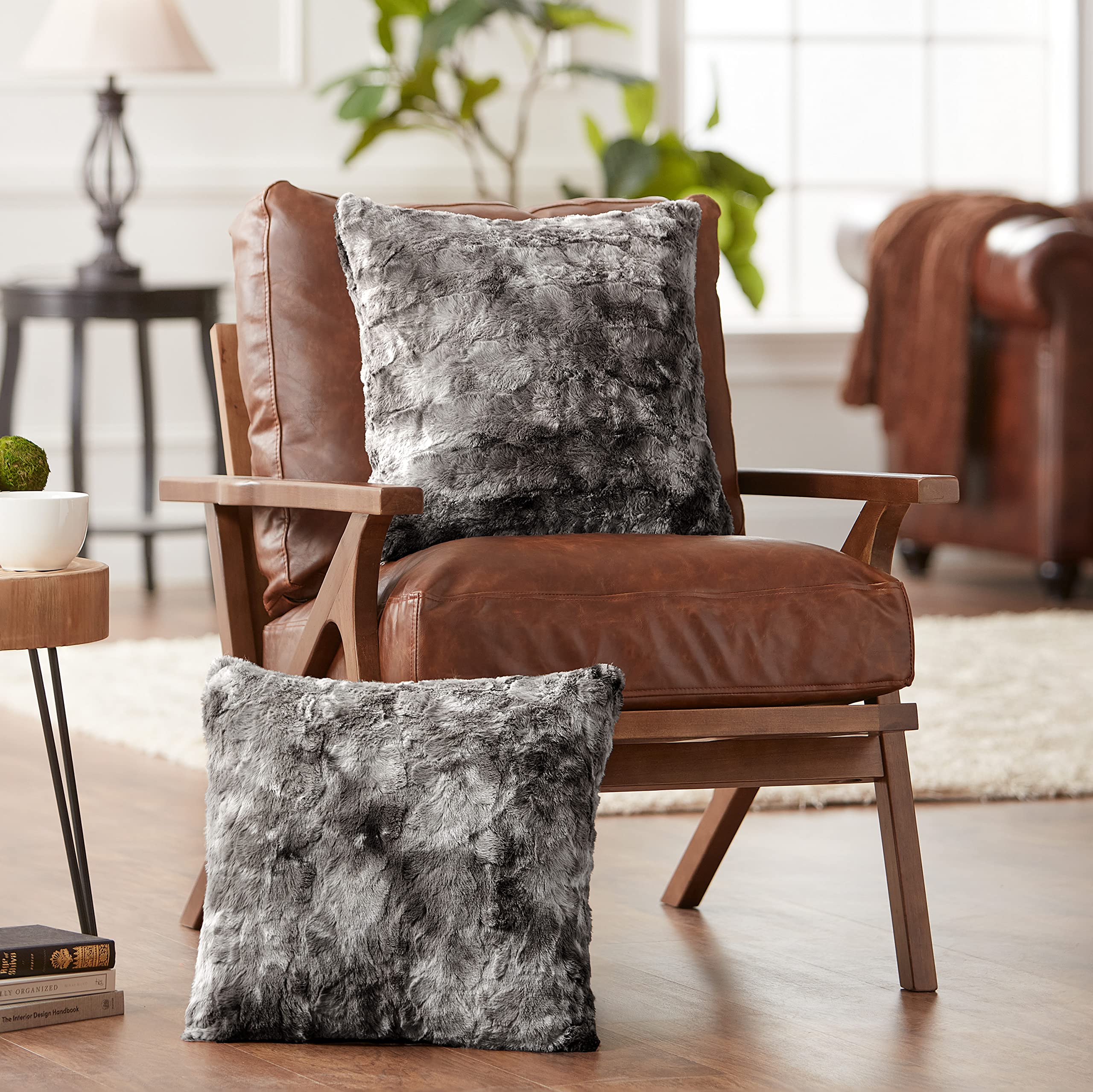 Chanasya Premium Wolf Throw Pillow Covers - Plush, Faux Fur Decorative Pillow Covers - Great For Bed Or Sofa - 18' X 18    - Gr