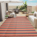 Purecozy Outdoor Waterproof Patio Rug 8X10 Plastic Straw Reversible Lightweight Outside Area Rug Orange Red Colorful Stripe Carp