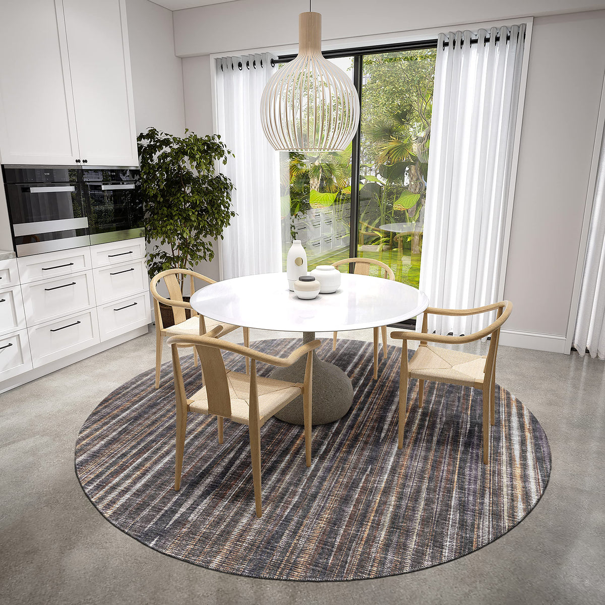 Addison Rugs Waverly 8' X 8' Awa31 Brown Indoor Outdoor Round Rug, Easy Clean, Machine Washable, Non Shedding, Bedroom, Living Room, Dining Room, Kitchen, Patio Rug