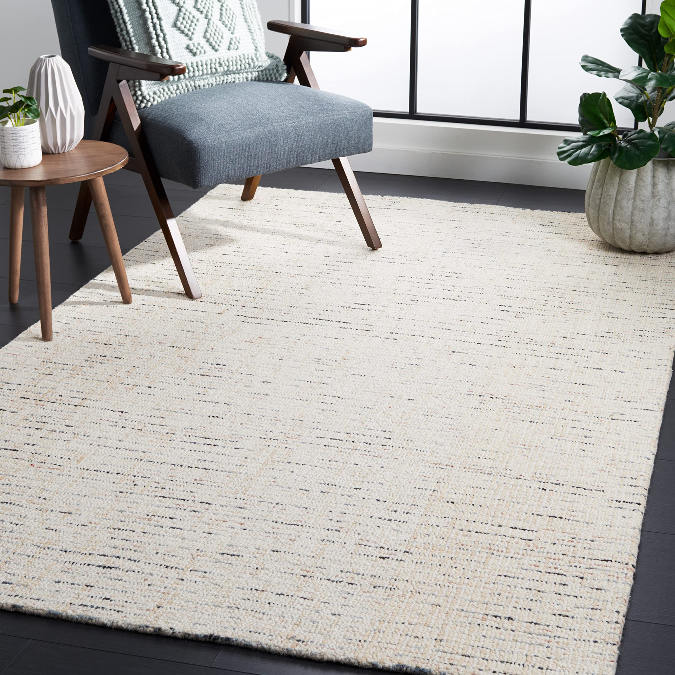 SAFAVIEH Abstract Collection Area Rug - 9' x 12', Ivory & Blue, Handmade Wool, Ideal for High Traffic Areas in Living Room, Bedr