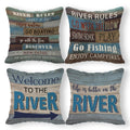 River Rules Throw Pillow Case, 18 X 18 Inch Set Of 4, River House Porch Bench Decor, River Decor, River House Gifts, River Room