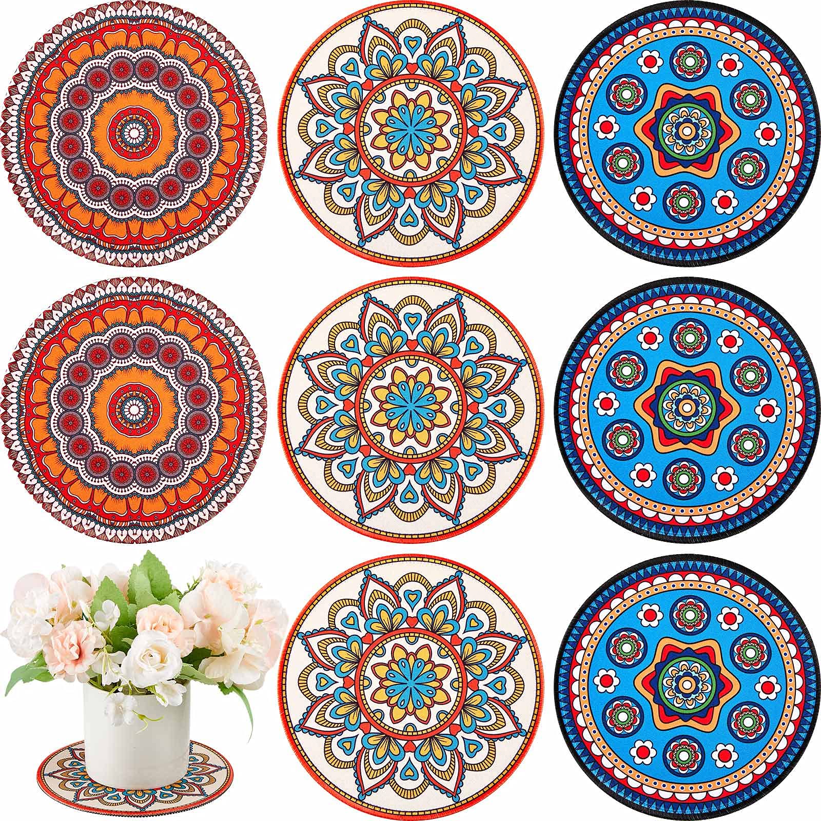 6 Pcs Boho Plant Pot Mat Absorbent Non Slip Round Pot Coaster Pad Gardening Indoor Outdoor Flower Plant Protect For Table Desk Floor, 5.9 Inches