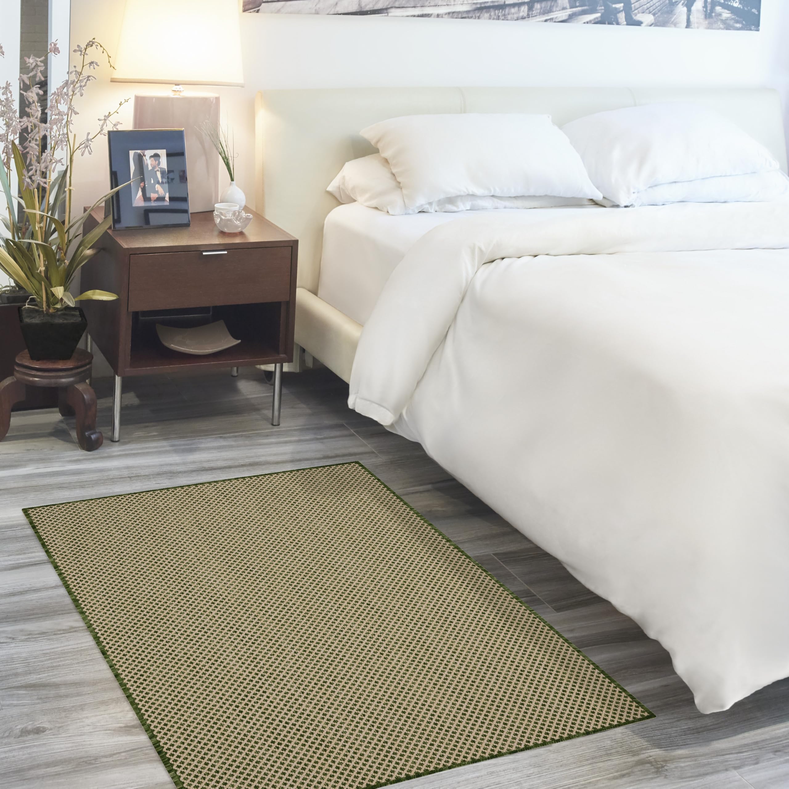 Nourison Courtyard Green 3 x 5 Area Rug - Easy Clean, Non Shedding, Bed Room, Living Room, Dining Room, Kitchen (3 x 5)
