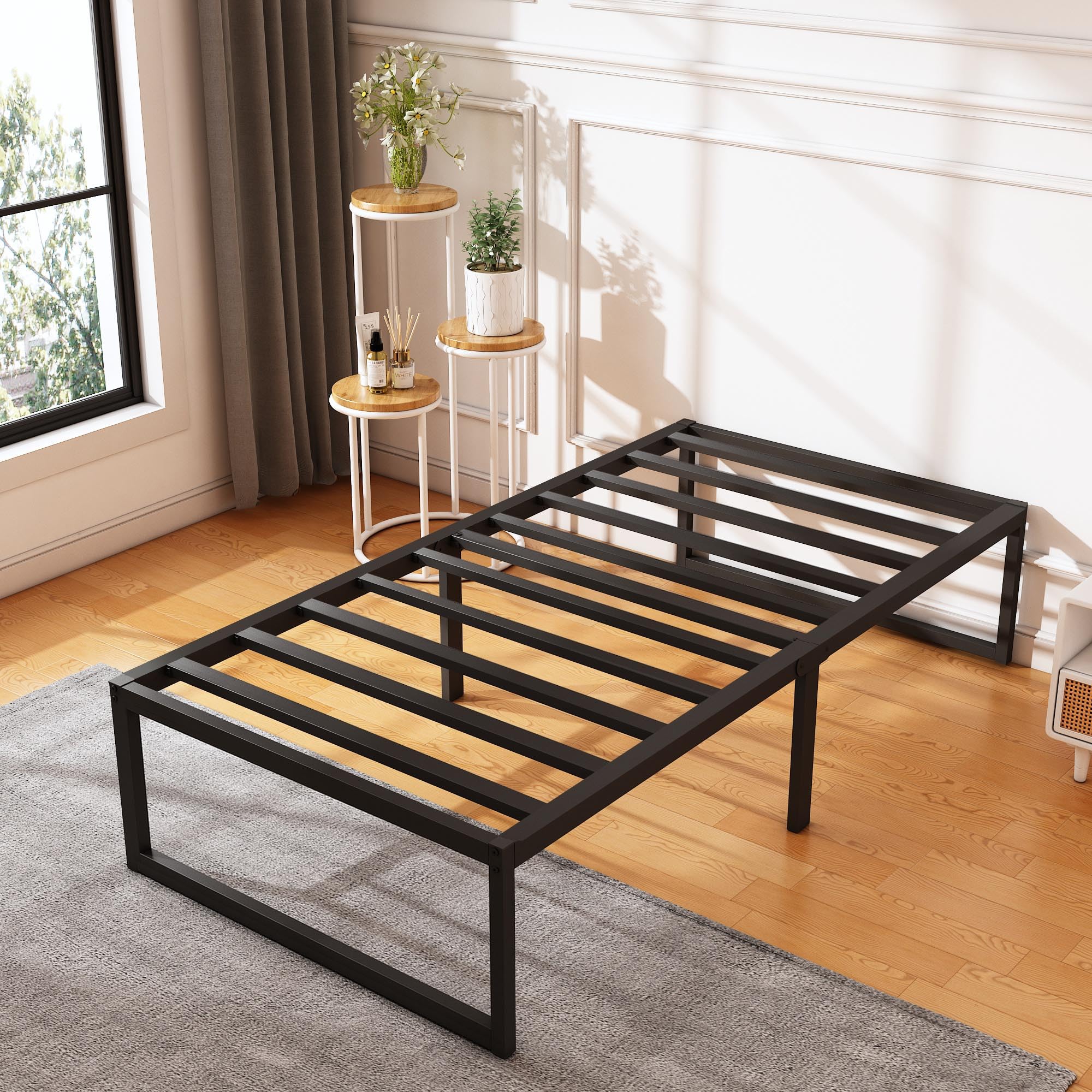 Xinxinyan 14 Inch Twin Bed Frame, No Box Spring Needed, Heavy Duty Metal Platform Bed Frame Twin, Strong Steel Slats Support, Noise Free, Easy Assembly, Black