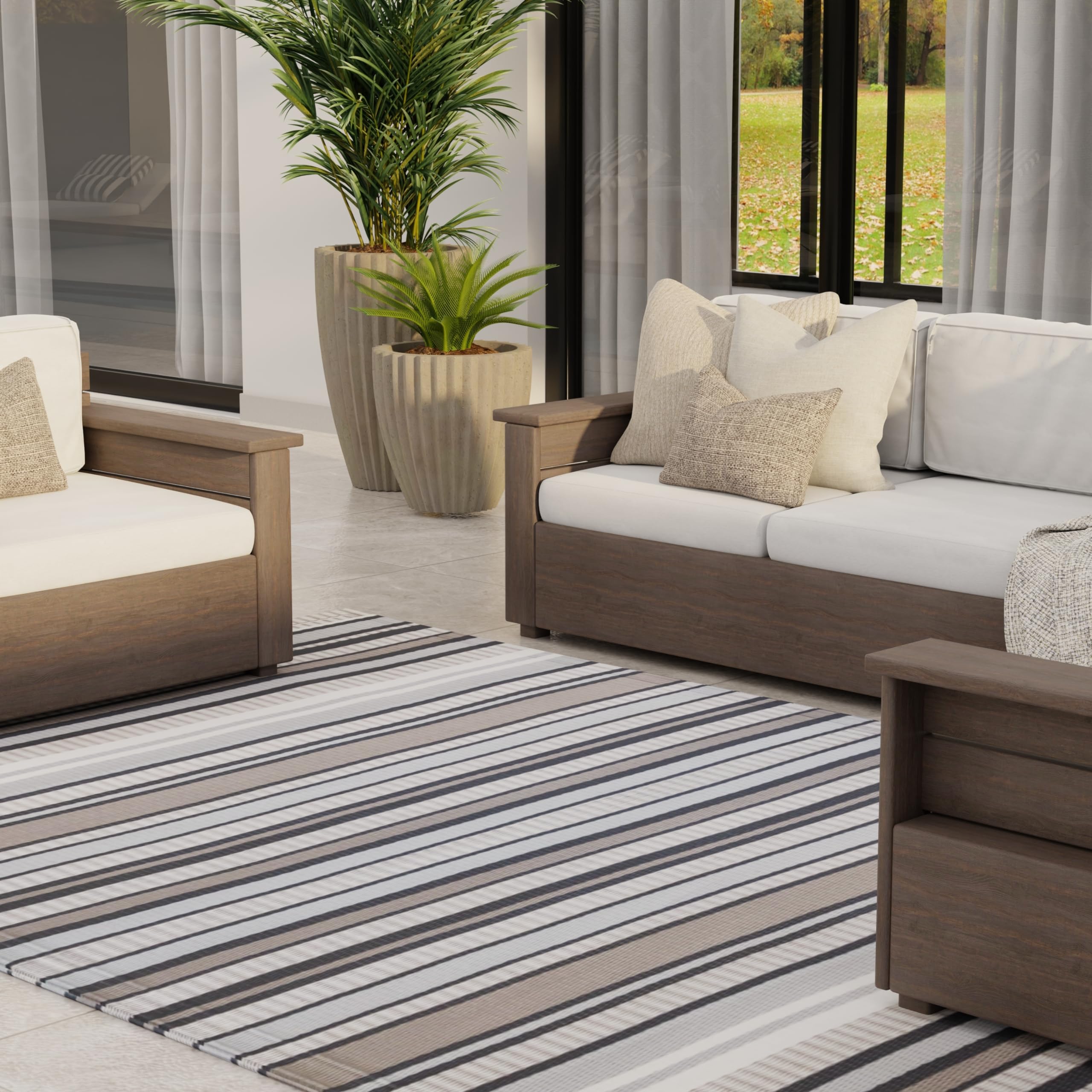 Mad Mats Outdoor/Indoor, Reversible Plastic Mat For Patio, Porch, Deck, Kitchen & Bath, Stripes (2.5' X 6', Cool Grey)
