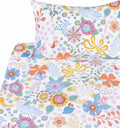 J Pinno Cartoon Birds Flowers Floral Bloom Full Sheet Set Bedroom Decoration Gift For Kids Girls 100% Cotton Flat Sheet + Fitted