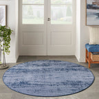 Nourison Essentials Indoor/Outdoor Solid Abstract Denim 6' X Round Area Rug, Easy Cleaning, Non Shedding, Bed Room, Living Room, Dining Room, Backyard, Deck, Patio (6 Round)