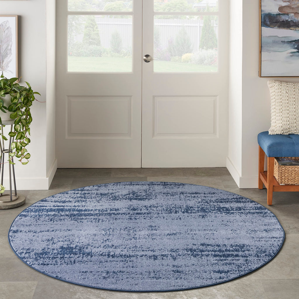 Nourison Essentials Indoor/Outdoor Solid Abstract Denim 4' X Round Area Rug, Easy Cleaning, Non Shedding, Bed Room, Living Room, Dining Room, Backyard, Deck, Patio (4 Round)