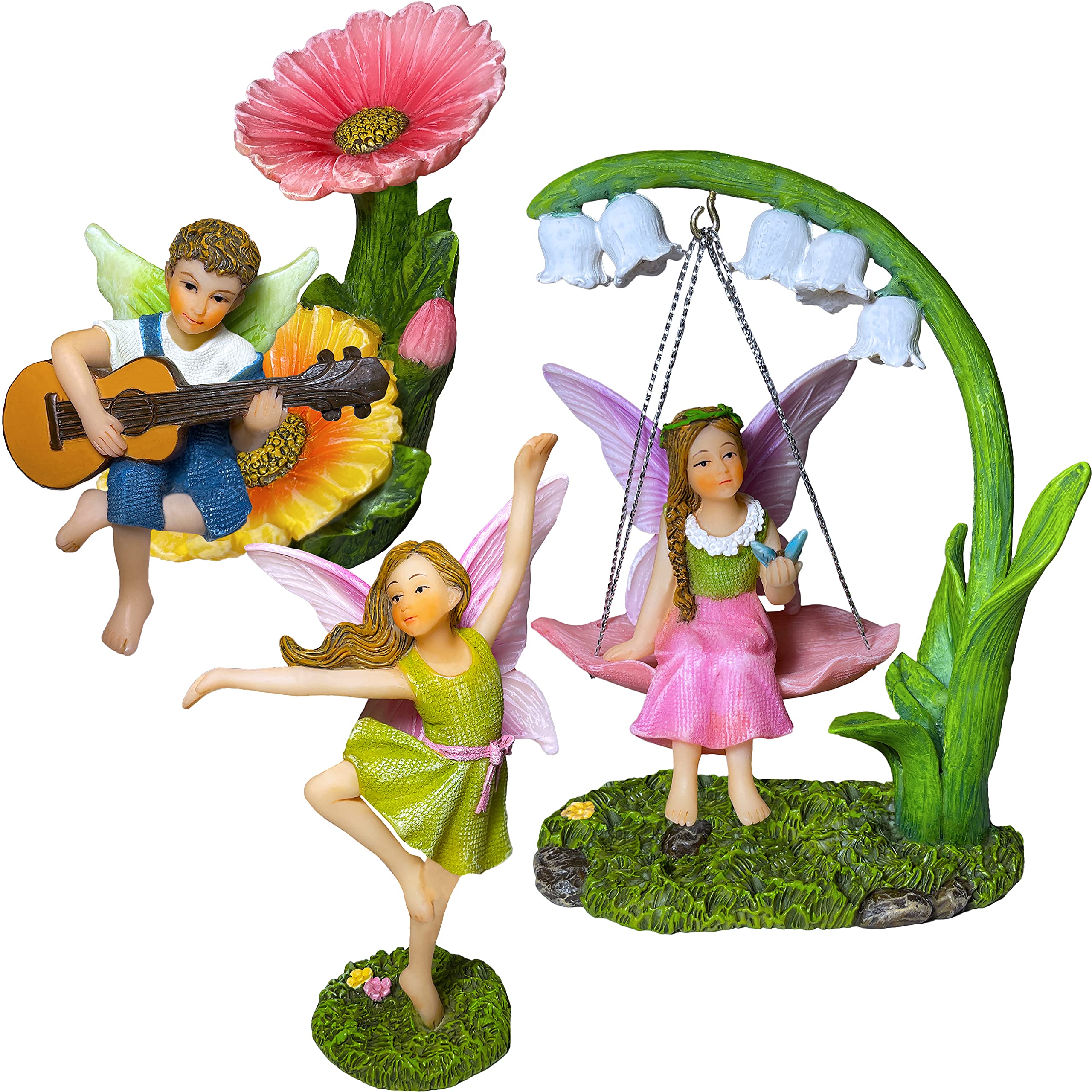 Mood Lab Fairy Garden - Dancing Swing Accessories Kit Of 5 Pcs - Miniature Garden Figurines Set - Outdoor Or House Decor