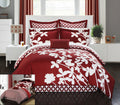 Chic Home 7 Piece Iris Large Scale Floral Design Printed With Diamond Pattern Reverse Set, Queen Comforter, Red
