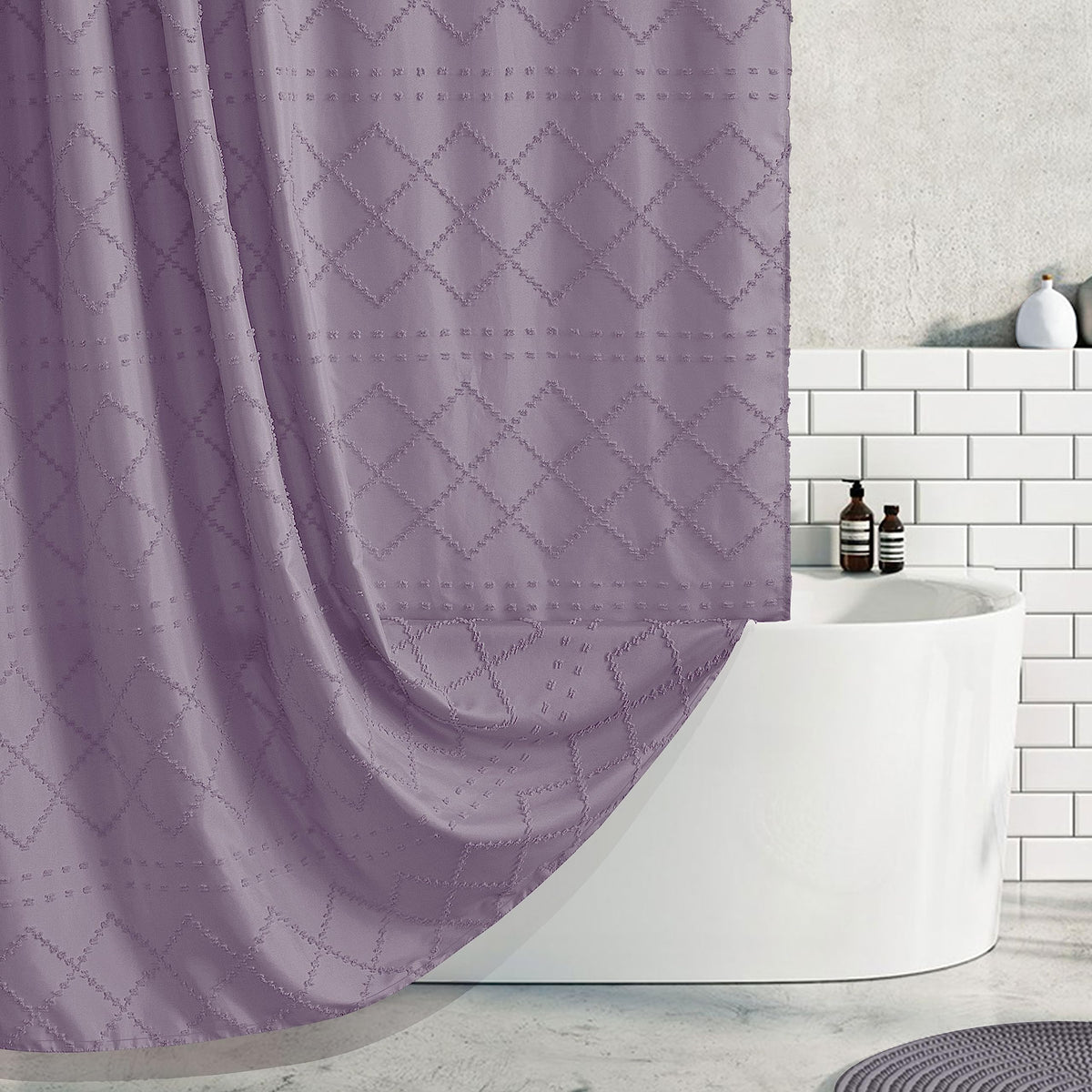 Siiluminisoy Extra Long Purple Boho Shower Curtain Woven Fabric Cute 84 Inch Shower Curtain, 72 X 84 Tufted Chevron Textured Str