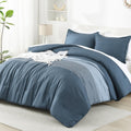 Litanika Haze Blue Comforter Set Full - 3 Pieces Lightweight Haze Blue White Colorblock Stripe Fluffy Bedding Comforter Sets, Al