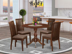 East West Furniture DMIP5-MAH-C 5 Piece Kitchen Table & Chairs Set Includes a Round Dining Room Table with Dropleaf and 4 Linen Fabric Upholstered Chairs, 42x42 Inch, Mahogany