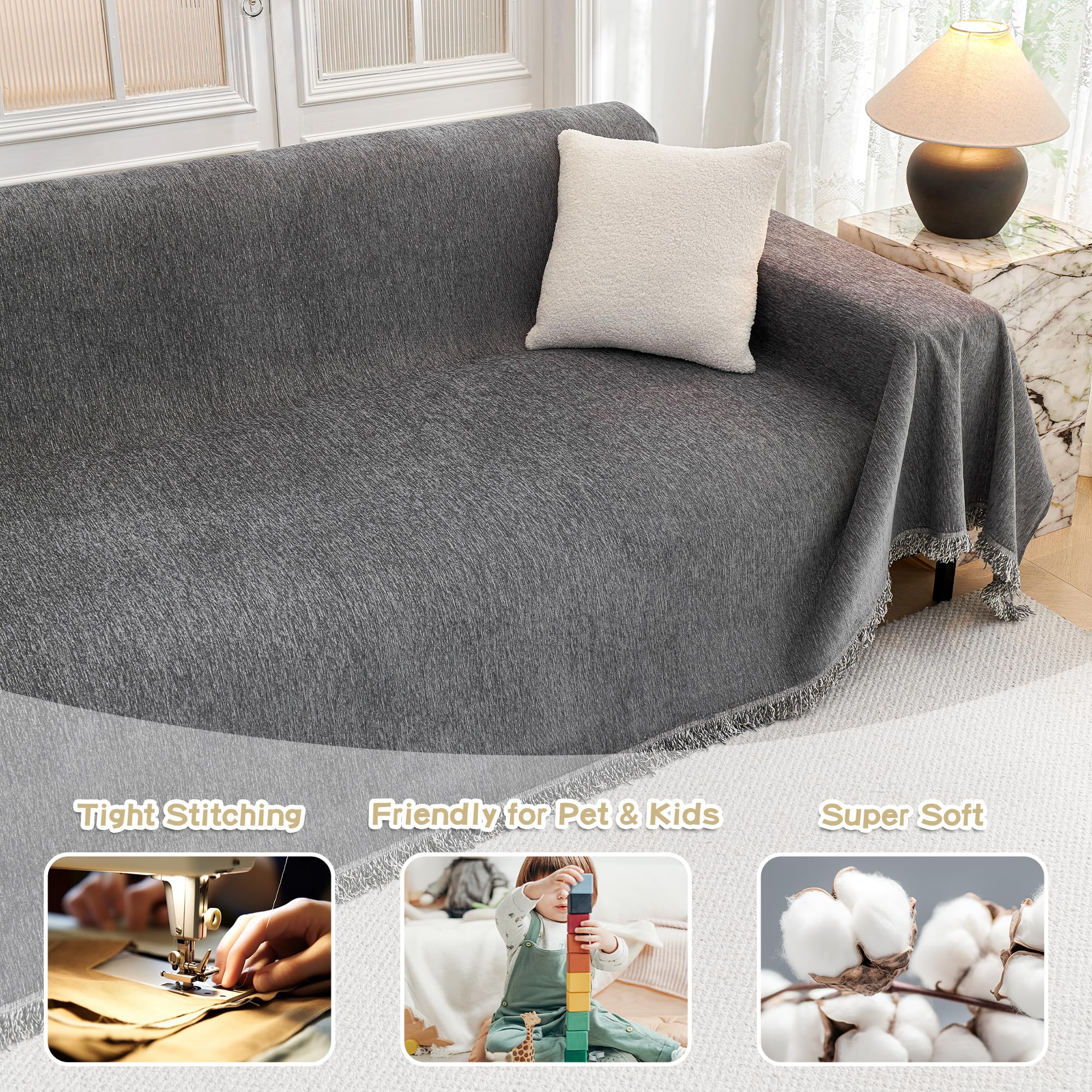 Mysky Home Couch Cover For Sofa Couch Covers For Pets, Non Slip Dogs Furniture Protector With Tassels For Living Room Non Slip W