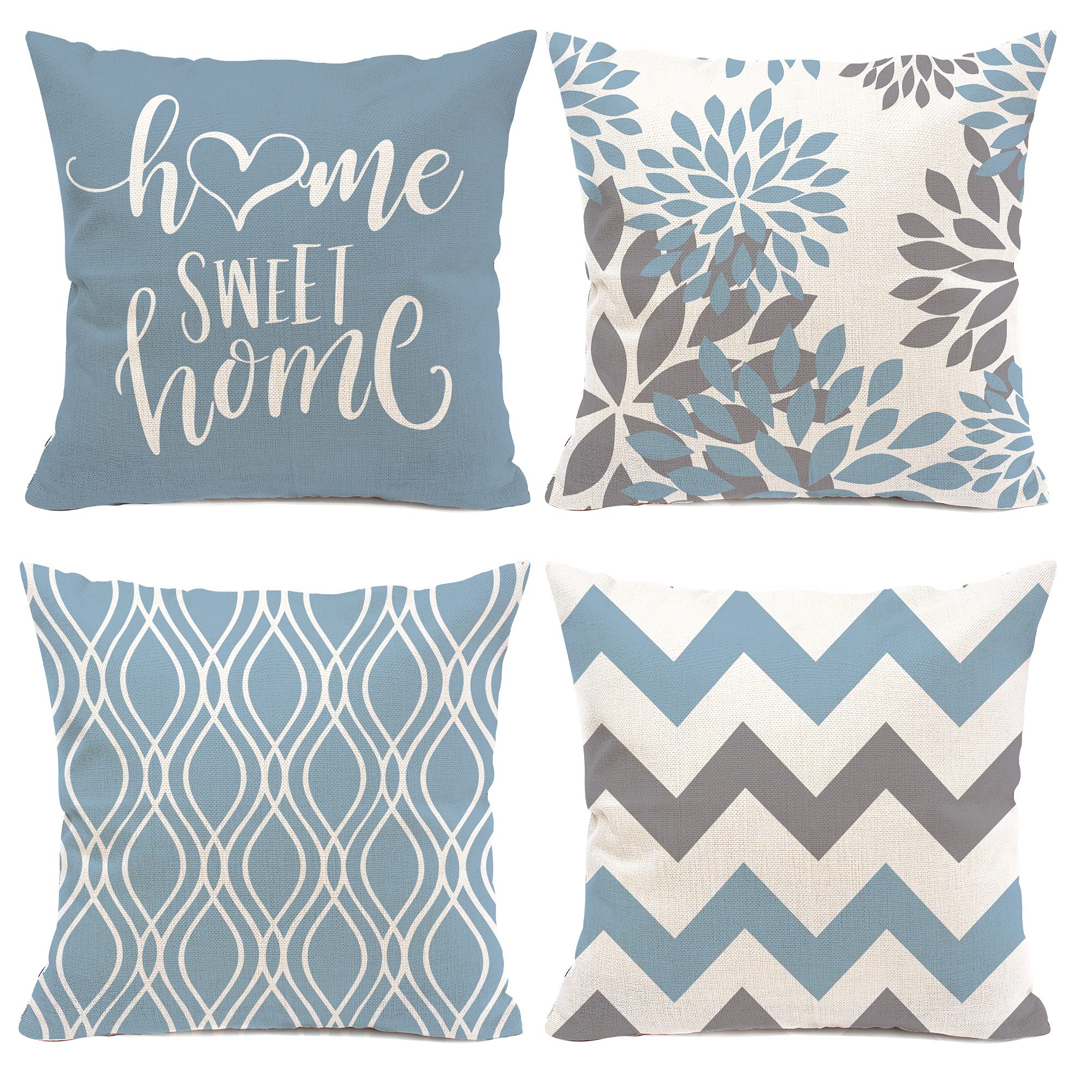 Hexagram Blue Geometric Pillow Covers 18X18 Set Of 4,Decorative Aqua Boho Couch Throw Pillow Cover For Sofa Bedroom, Farmhouse C