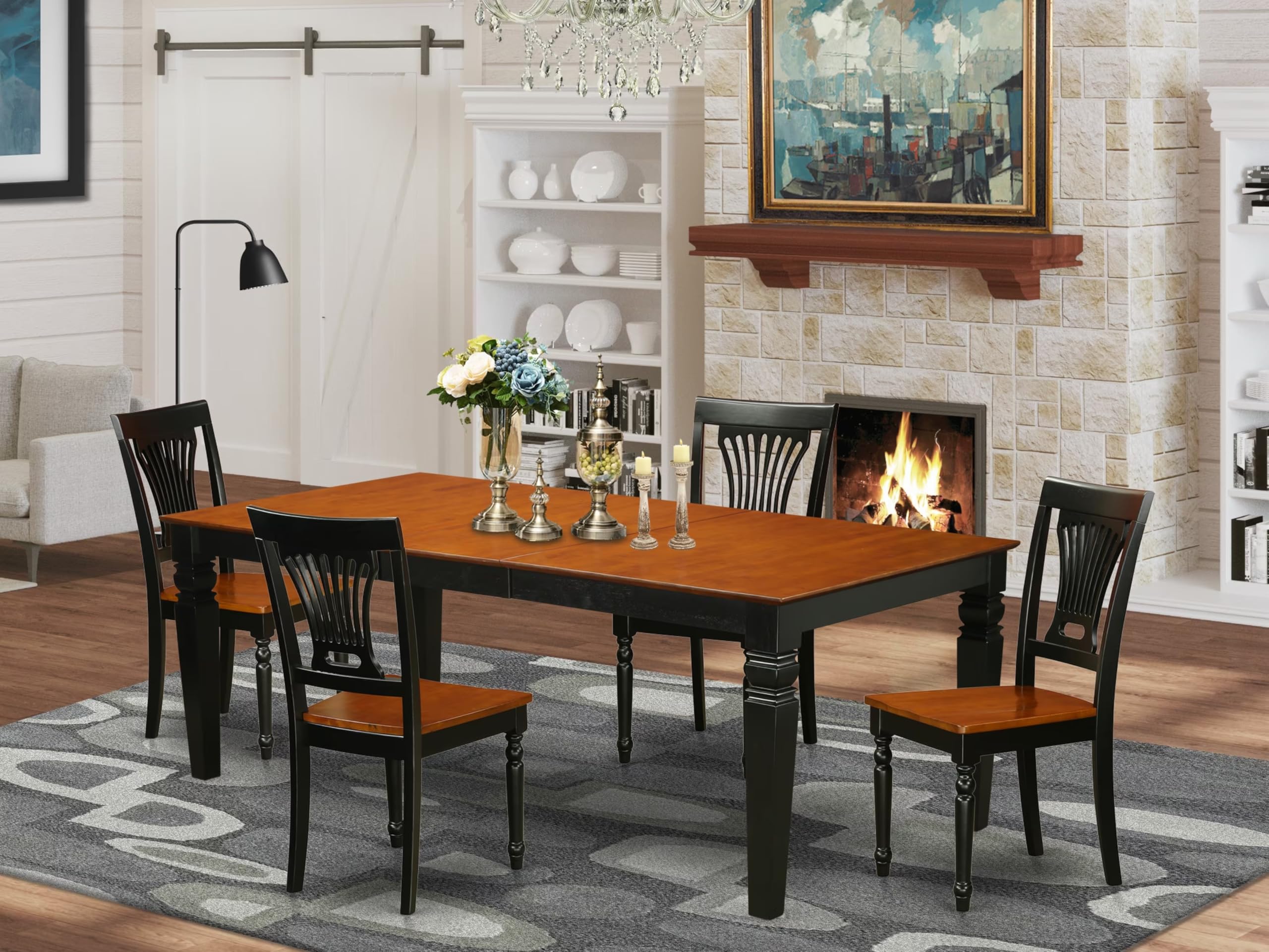 East West Furniture LGPL5-BCH-W 5 Piece Dining Room Furniture Set Includes a Rectangle Wooden Table with Butterfly Leaf and 4 Kitchen Dining Chairs, 42x84 Inch, Black & Cherry