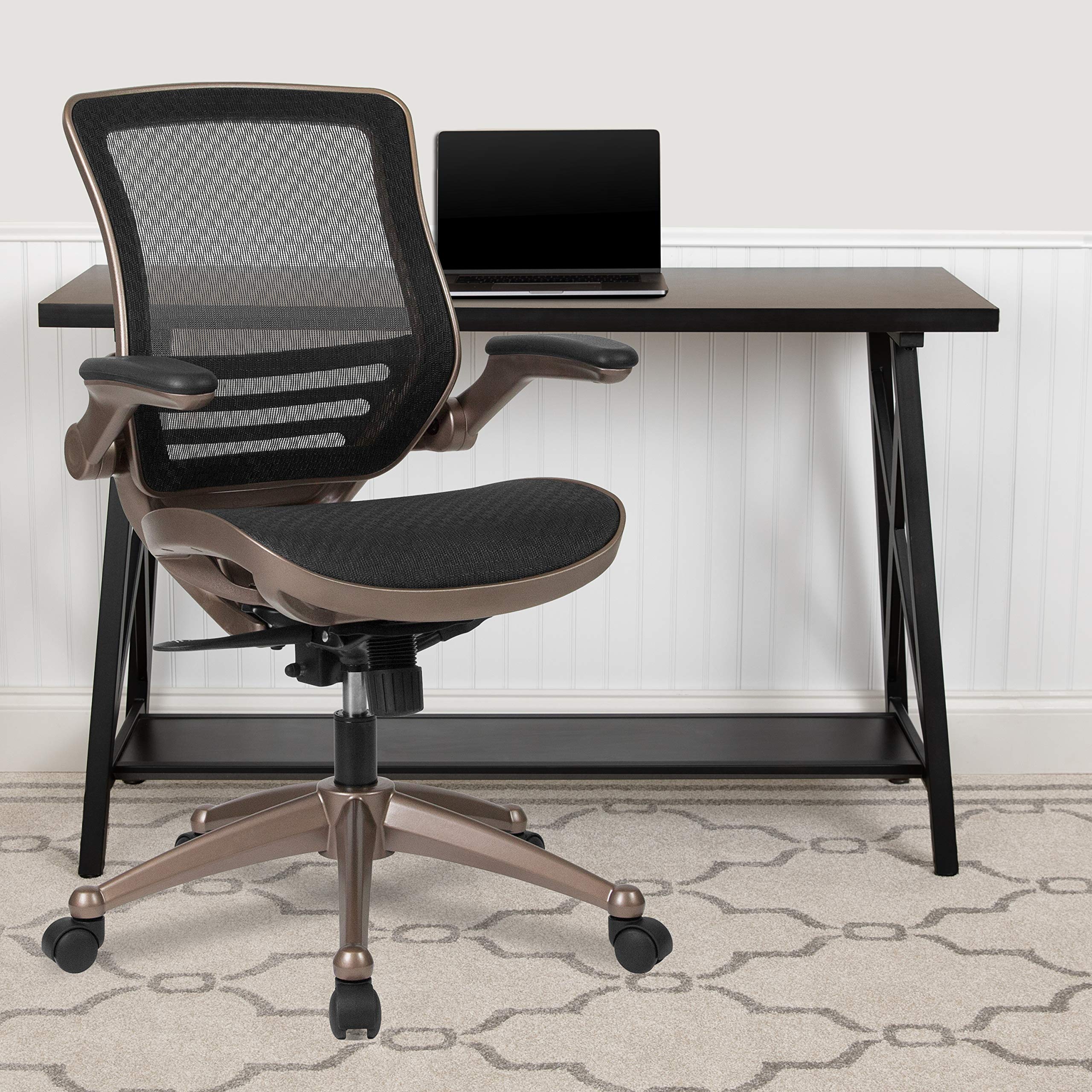 Flash Furniture Warfield Mid-Back Transparent Black Mesh Executive Swivel Office Chair With Melrose Gold Frame And Flip-Up Arms