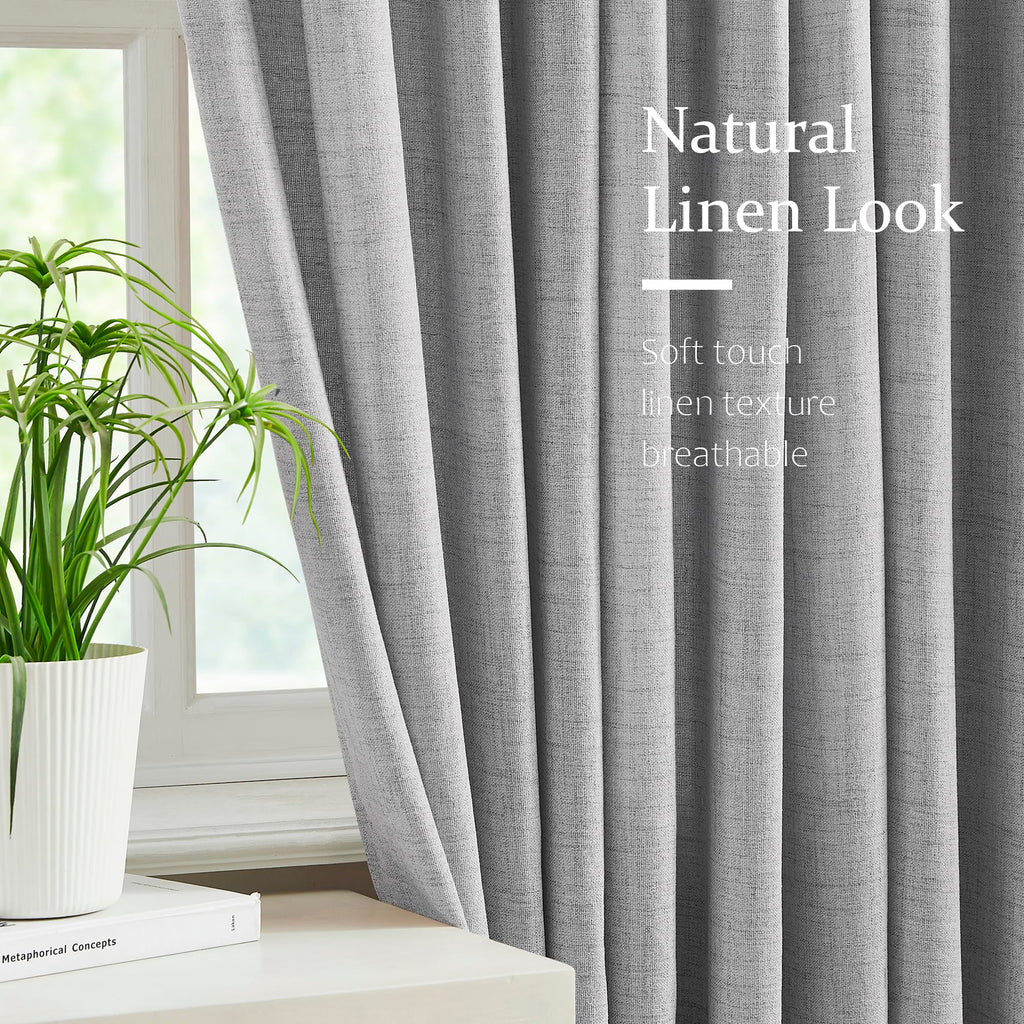 Fmfunctex Linen Pinch Pleated Curtains 84 Inches Long For Living Room, Dove Grey Semi Sheer Pleat Drapes For Bedroom With Hooks,