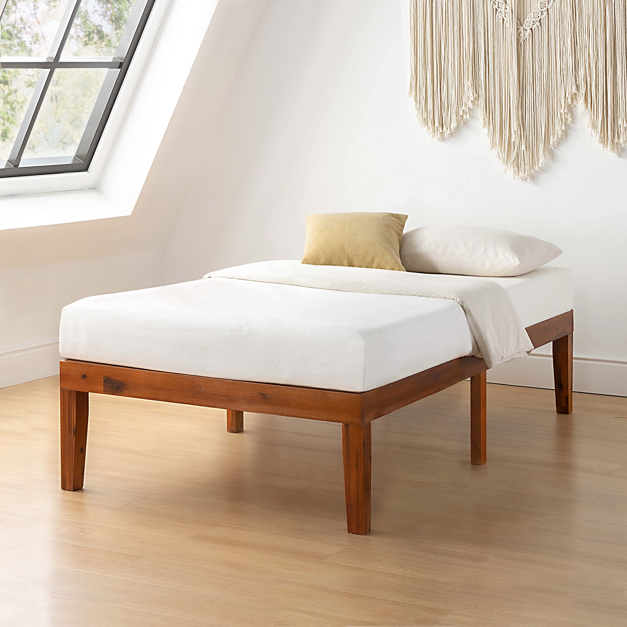 Mellow Naturalista Classic 16 Inch Solid Wood Platform Bed With Wooden Slats, Cherry, Twin