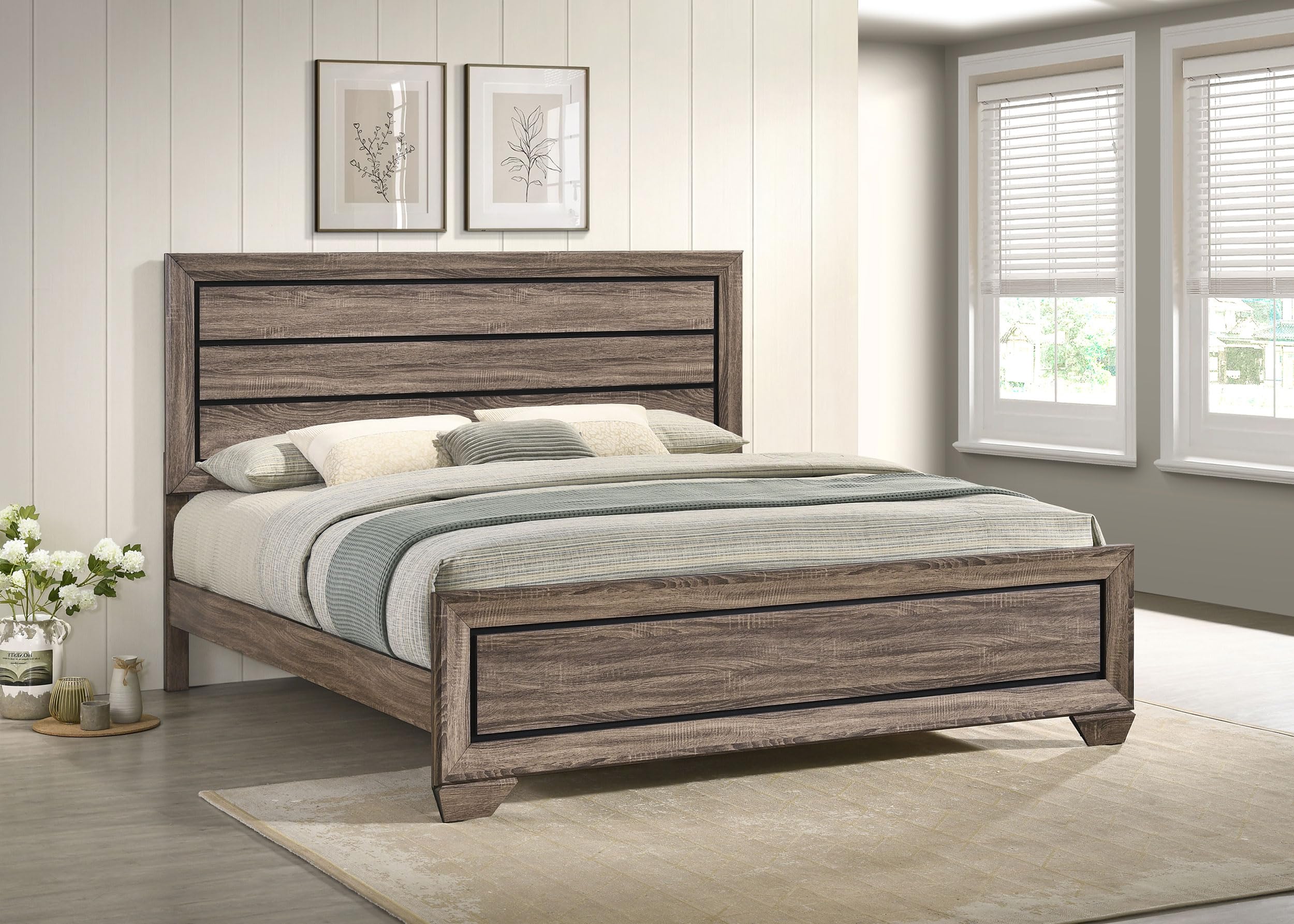 Coaster Home Furnishings Kauffman Transitional Wood Eastern King Size Panel Bed Frame 54-inch Headboard Washed Taupe 204191KE