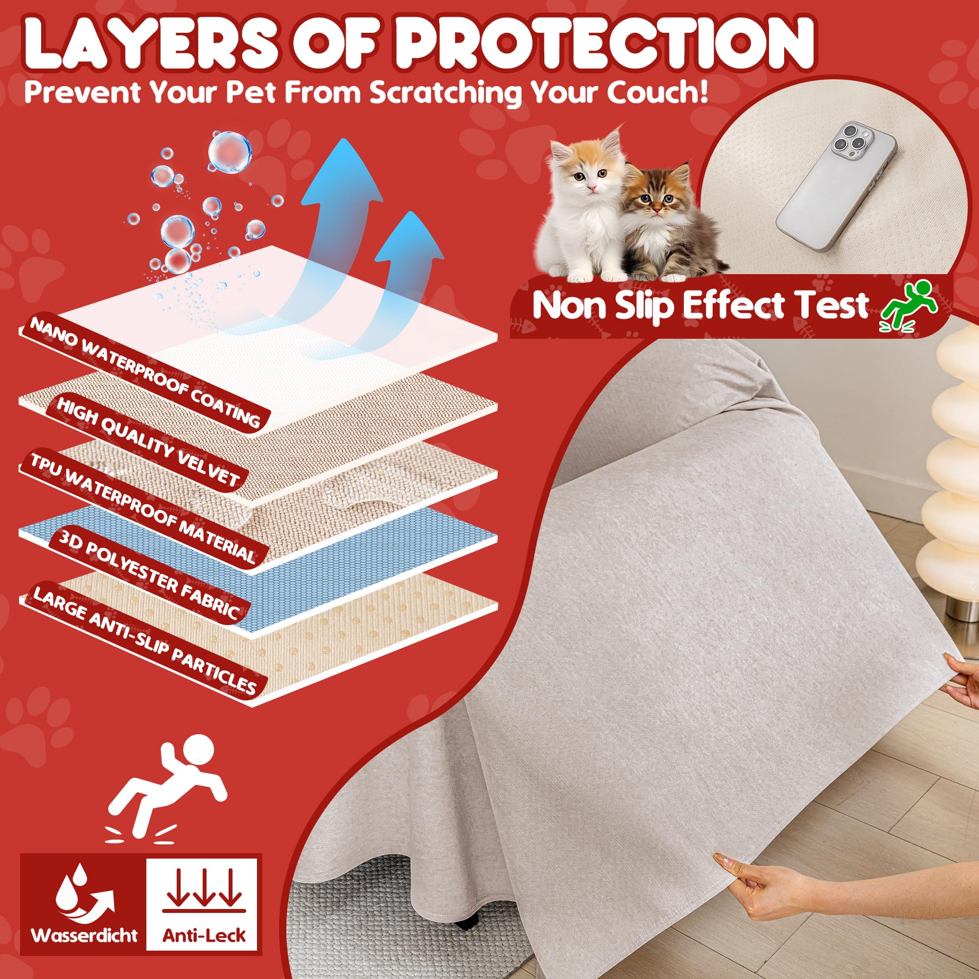 Cat Scratch Furniture Protector - Anti-Slip, Waterproof Sofa Cover To Keep Cats Off, Pet-Friendly Couch Protectors For 3 Cushion