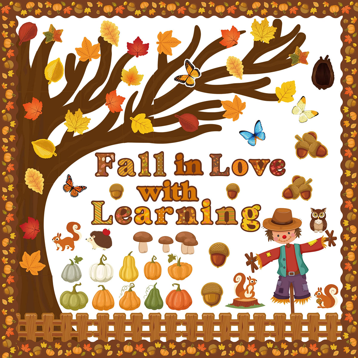 Watinc 170Pcs Fall Tree Learning Bulletin Board Decoration Set, Autumn Pumpkin Study Cut Outs Borders Decor, Thanksgiving Maple