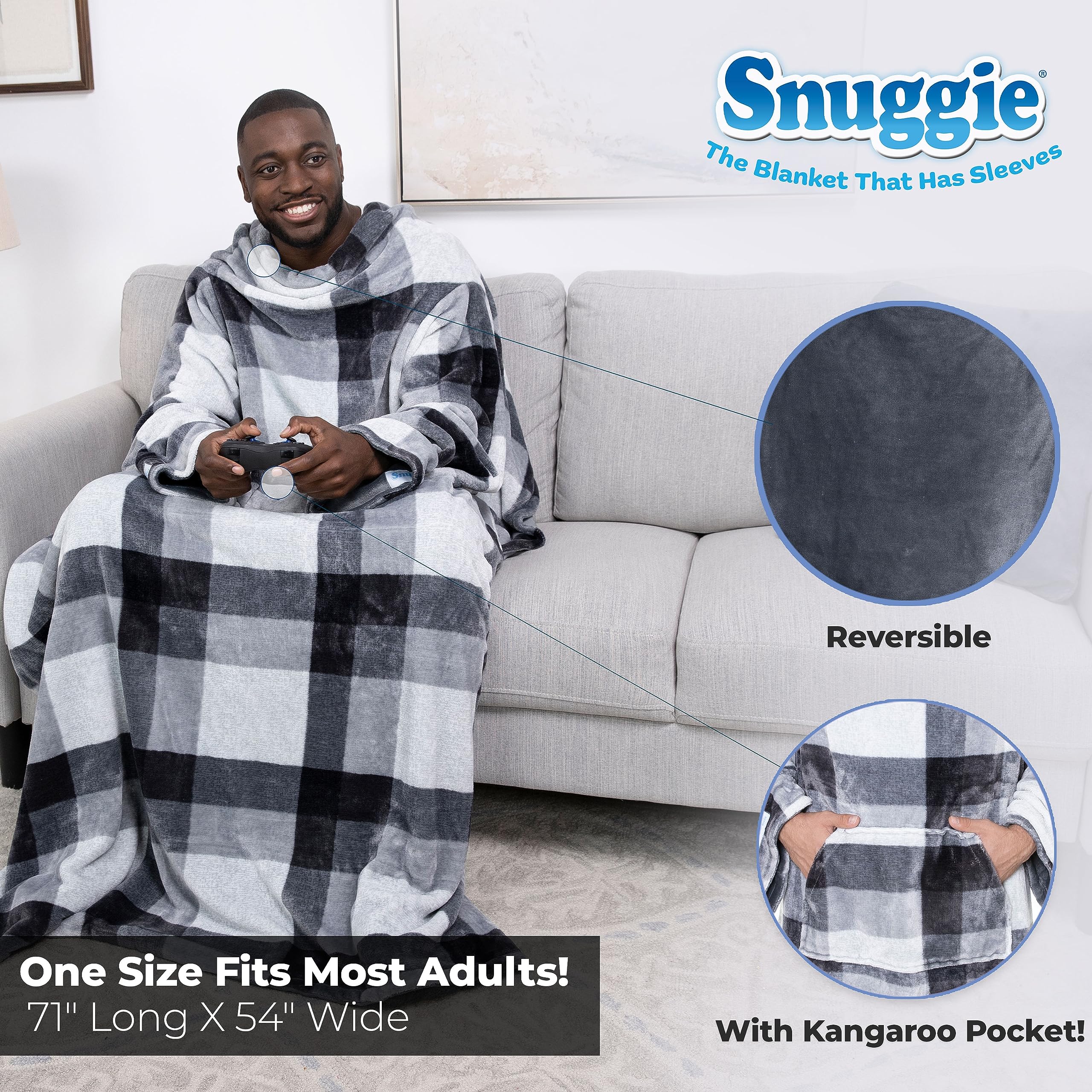 Snuggie Reversible - The Original As Seen On Tv Wearable Blanket That Has Sleeves - Cozy, Warm And Soft Velveteen - Oversized Fu
