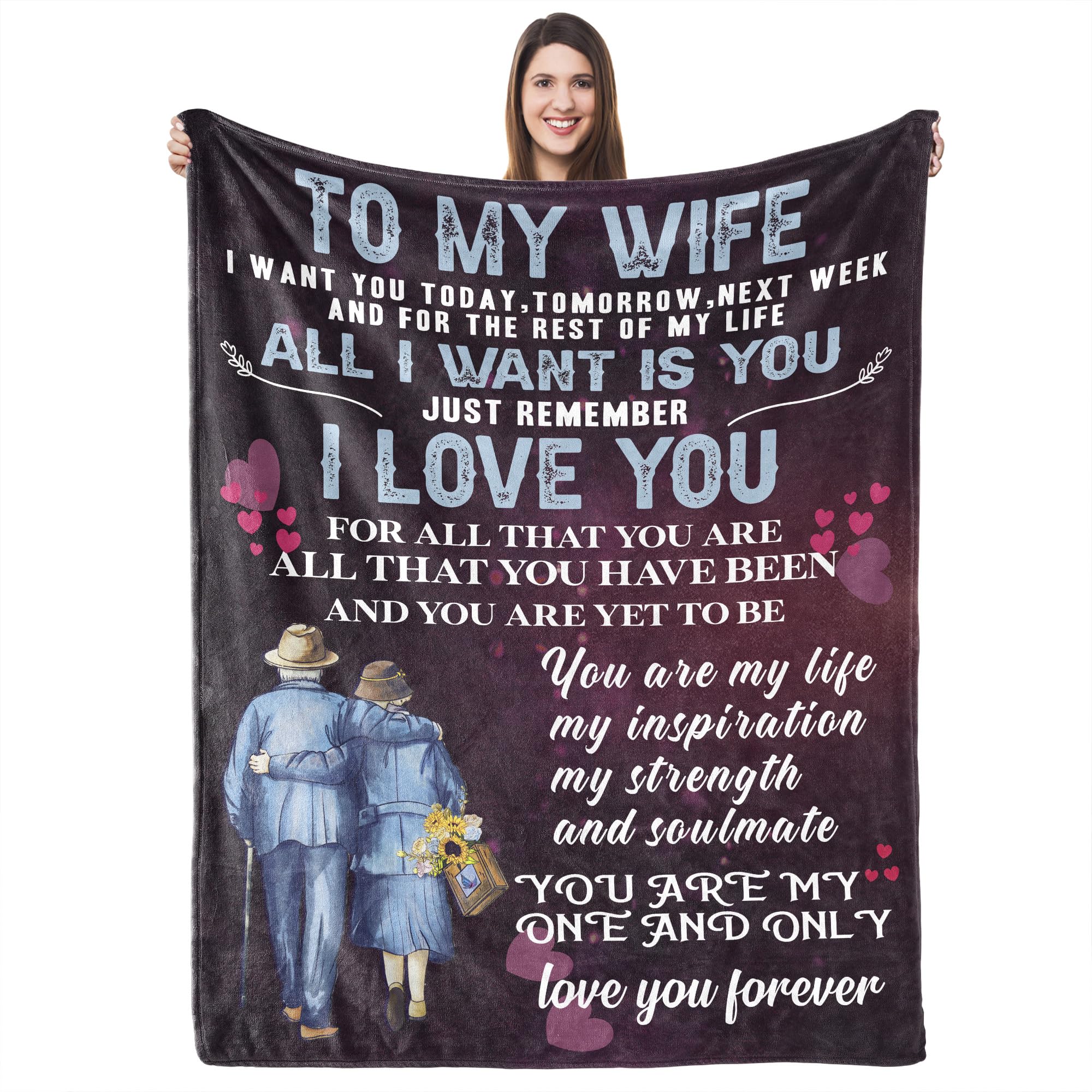 Ufooro To My Wife Throw Blanket Gifts, Wife Birthday Gift Ideas, Wedding Anniversary Romantic Gifts For Her, Wife Throw Blanket