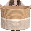 CHICVITA XXL Extra Large Cotton Rope Woven Basket, Throw Blanket Storage Basket with Handles, Decorative Clothes Hamper - 22 x 2