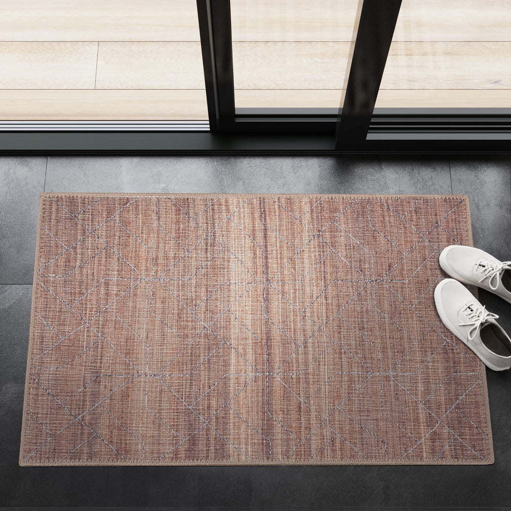 Gln Rugs Stain Resistant Machine Washable Area Rug - Vintage Persian Boho Distressed Aesthetic - Non-Slip Backing - Indoor Floor