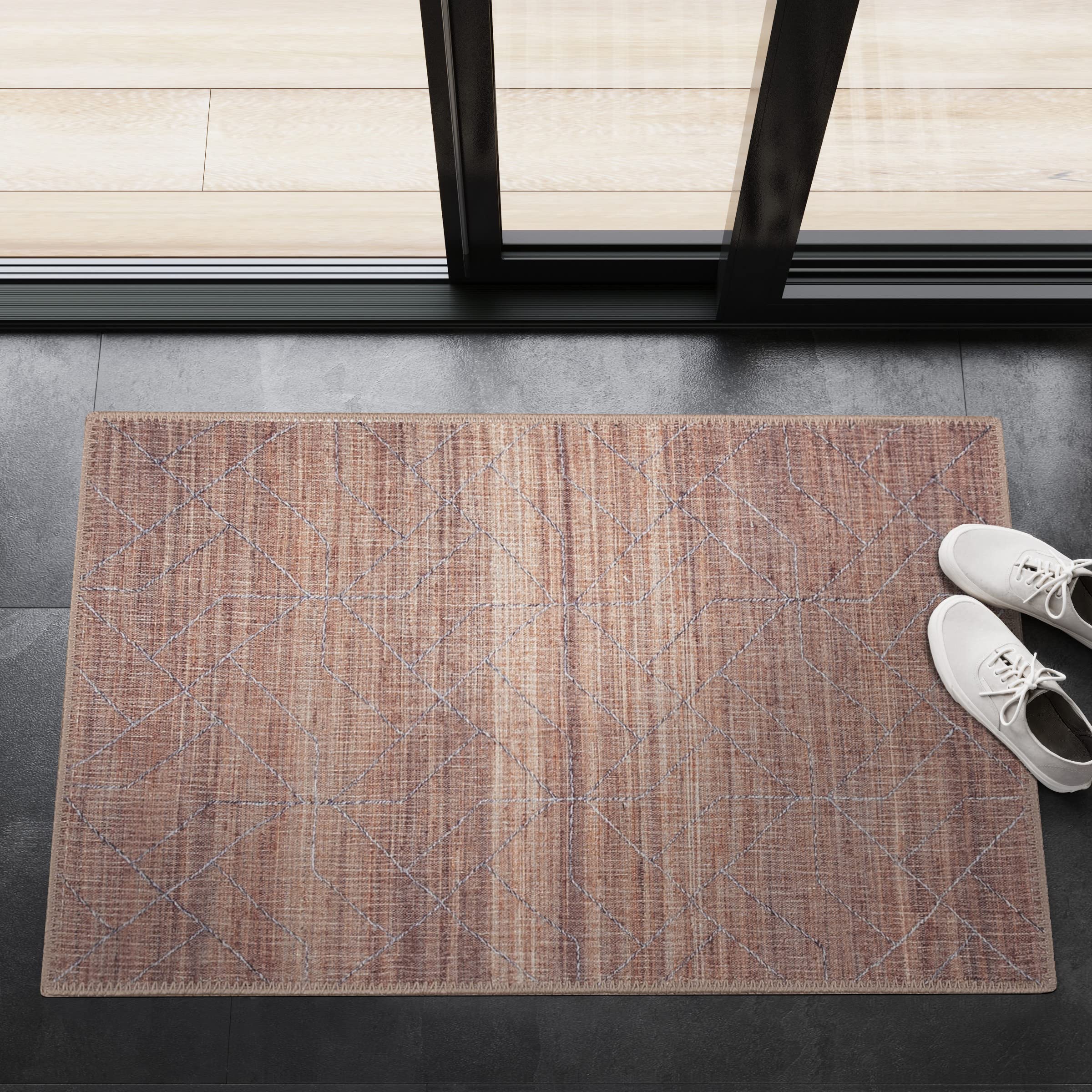 Gln Rugs Stain Resistant Machine Washable Area Rug - Vintage Persian Boho Distressed Aesthetic - Non-Slip Backing - Indoor Floor