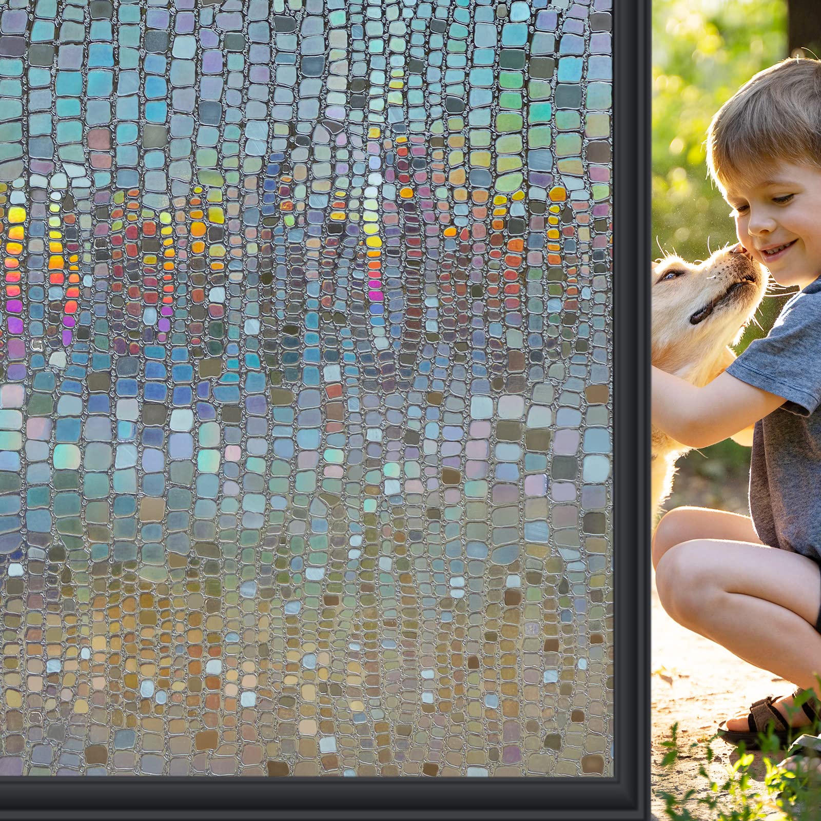 Windimiley Window Privacy Film 3D Rainbow Stained Glass Static Clings Bathroom Decorative Sticker Prism Holographic Window Decal