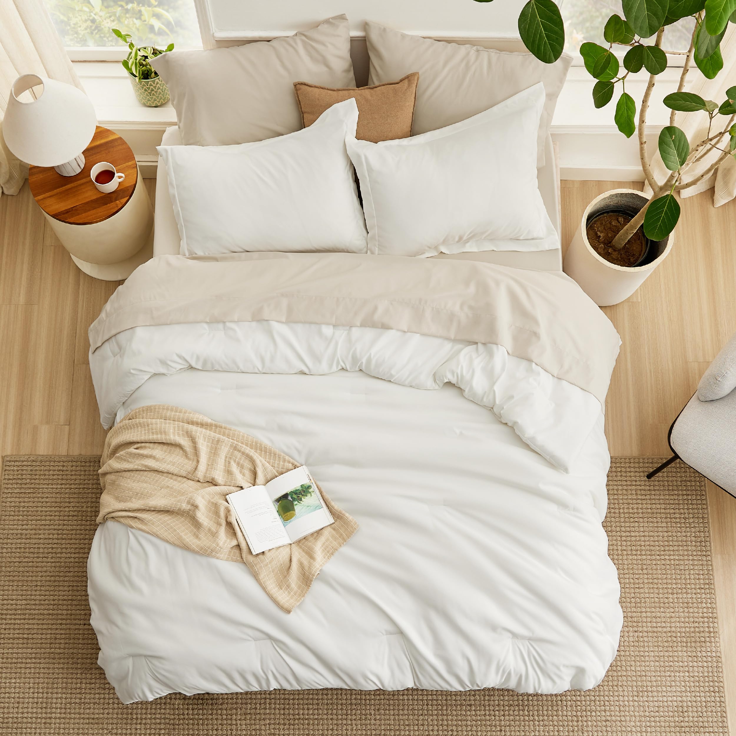 Bedsure Twin Comforter Set - 5 Pieces White Twin Bedding Set For All Seasons, Boho Contrasting Design Bed In A Bag With Comforter, Sheets, Pillowcase & Sham
