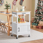Yaheetech Rolling Kitchen Island With Single Door Cabinet, Kitchen Cart With Drawer On Swivel Wheels, Small Coffee Cart Microwave Stand With 3 Side Hooks For Dining Room, White