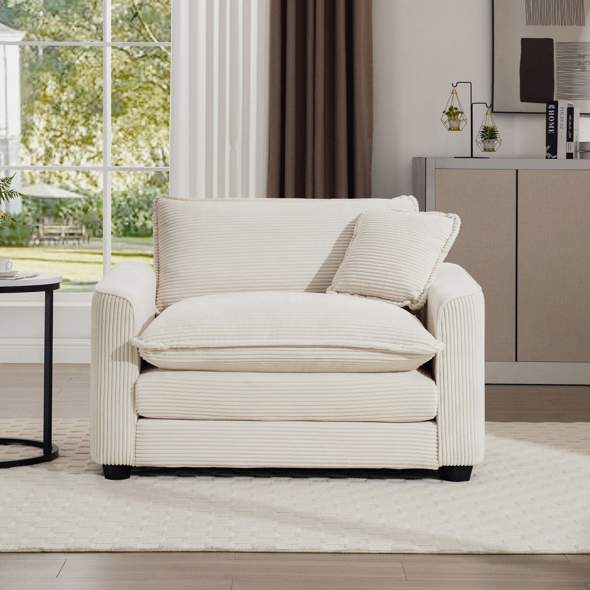 Modern Classic Fabric Single Chair Deep Seat Sofa With Pillow