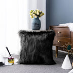 LIGICKY Decorative Black Fluffy Throw Pillow Cover Faux Fur Shams Pillow Case Luxury Series Square Soft Plush Cushion Cover for 
