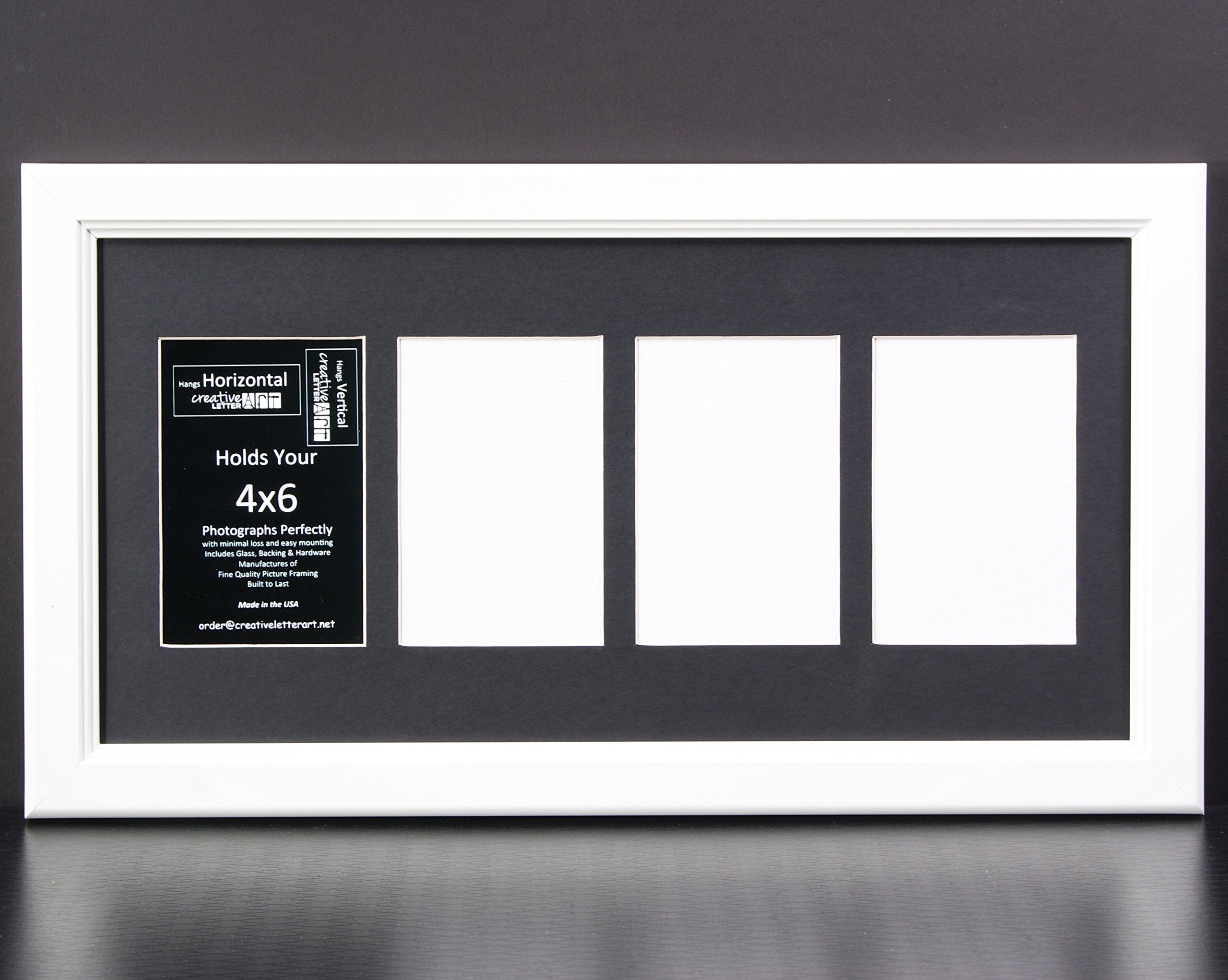 Creative Letter Art 4    x 6    Multiple Opening Picture Frame Collage with 4 holes, Cottage White Frame with 10 x 20-inch Black