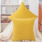 Madizz Set Of 2 Super Soft Velvet Decorative Throw Pillow Covers 20X20 Inch Lemon Yellow Square With Texture Luxury Style Cushio