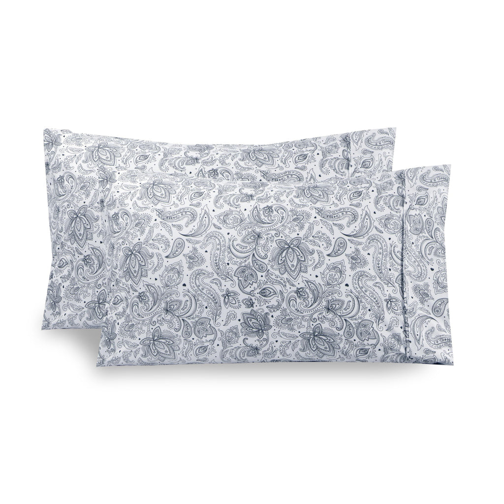 Elegant Comfort Ultra Soft Set Of 2 Floral Print Pillowcases - 1500 Premium Hotel Quality Microfiber, Soft And Smooth Envelope Closure 2-Piece Pillow Covers - Standard/Queen, Paisley Navy