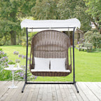 Modway Vantage Wicker Rattan Outdoor Patio Swing Chair with Canopy in Brown White