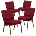 4 Pk. 21 Extra Wide Burgundy Fabric Stacking Church Chair - Gold Vein Frame