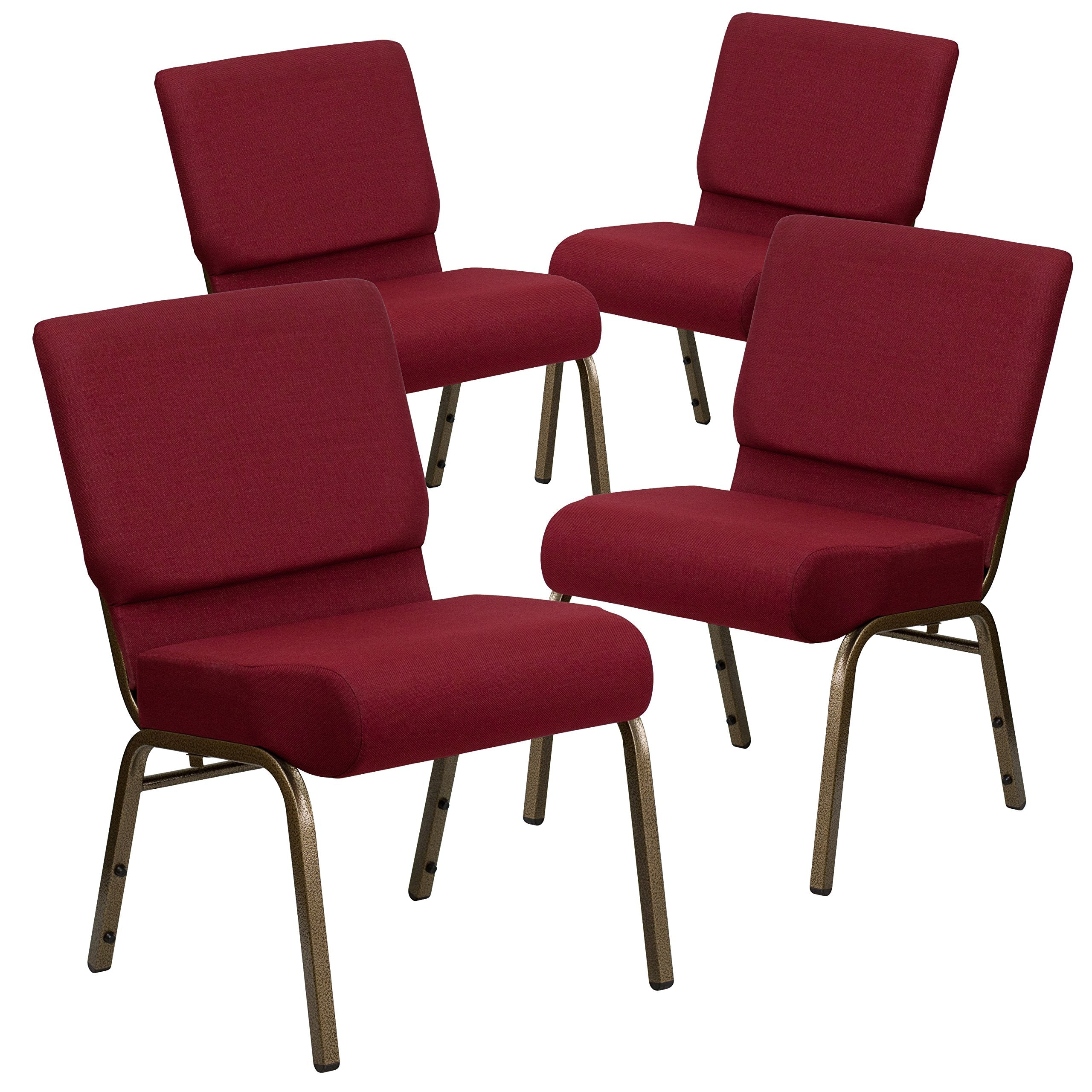4 Pk. 21 Extra Wide Burgundy Fabric Stacking Church Chair - Gold Vein Frame