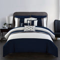 Chic Home Navy Bed In A Bag Comforter Set, Queen Size (10 Pieces), Ayelet - Color Blocked Stripes Premium Microfiber Bedding - C