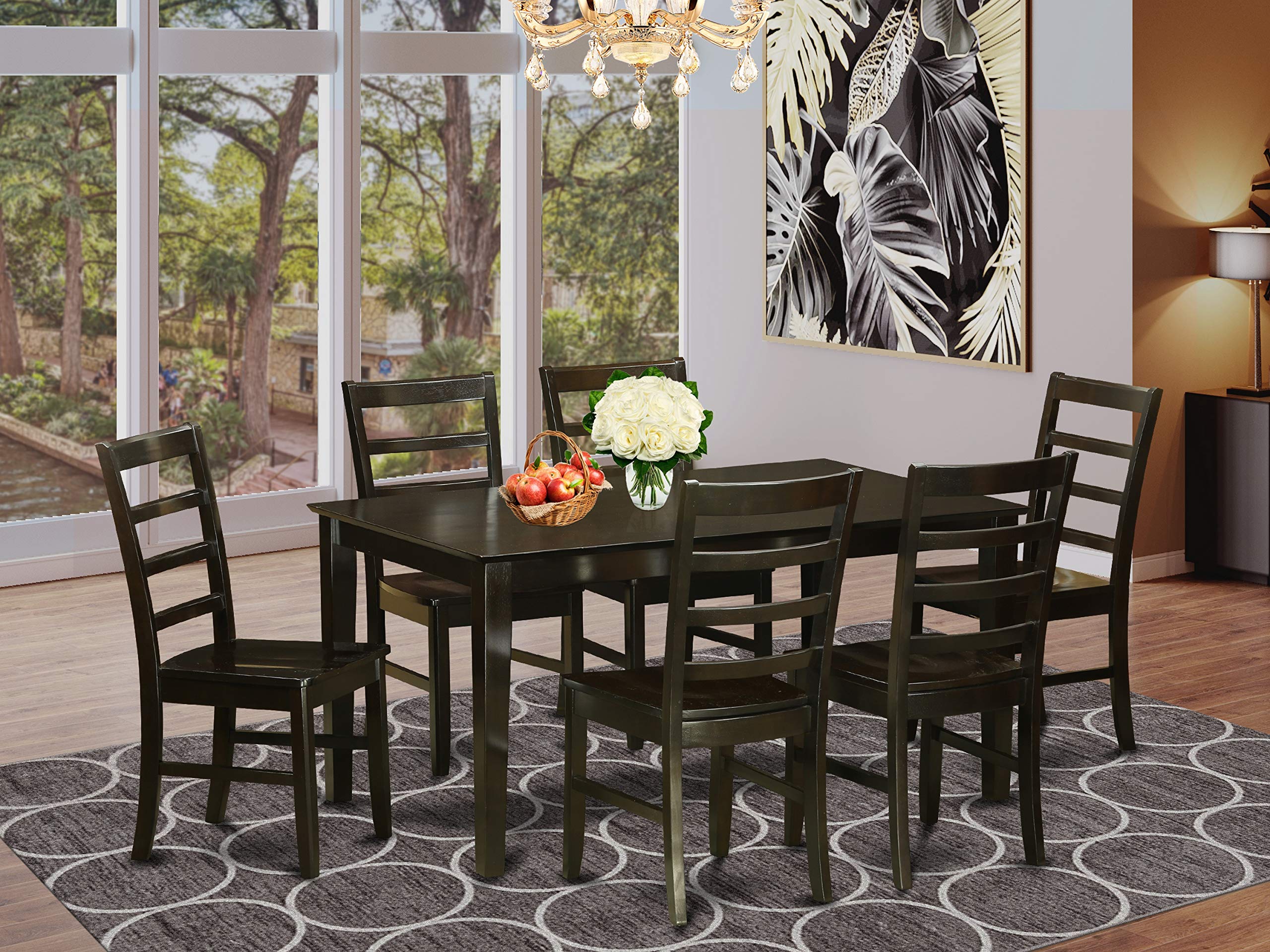 East West Furniture CAPF7-CAP-W 7 Piece Set Consist of a Rectangle Wooden Table and 6 Dining Room Chairs, 36x60 Inch