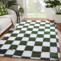 KICMOR Area Rugs for Bedroom Living Room, 4x6 Soft Fluffy Olive Green and White Checkered Shag Rug Fuzzy Shaggy Plush Bedside Ca