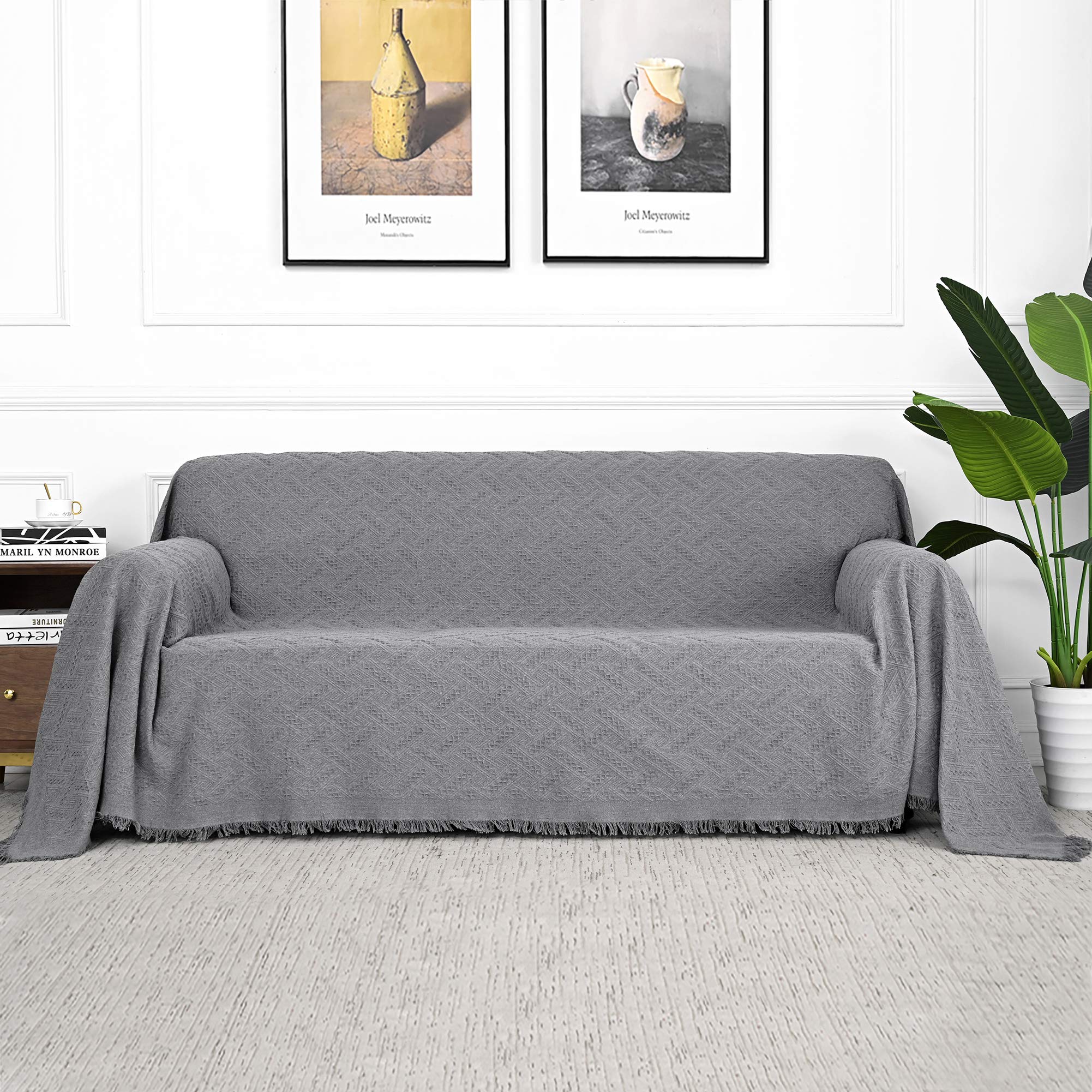 Mysky Home Couch Cover Sofa Covers For 2 Cushion Couch Sofa Protector Geometrical Couch Cover Living Room Sofa Throws Sofa Slipcovers For Pets, Kids(Large, 71' X 102', Grey)