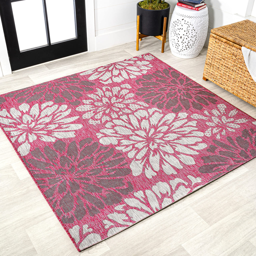 Jonathan Y Smb110F-5Sq Zinnia Modern Floral Textured Weave Indoor Outdoor Area Rug, Bohemian Coastal Mediterranean Easy Cleaning